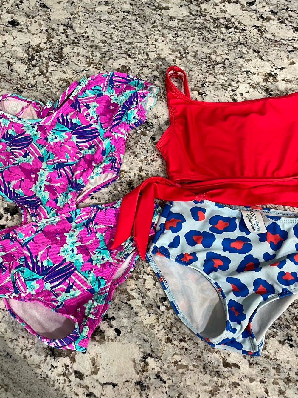 2 blueberry bay Kids  Swim Set - Red Top with Blue & Red Print Bottom